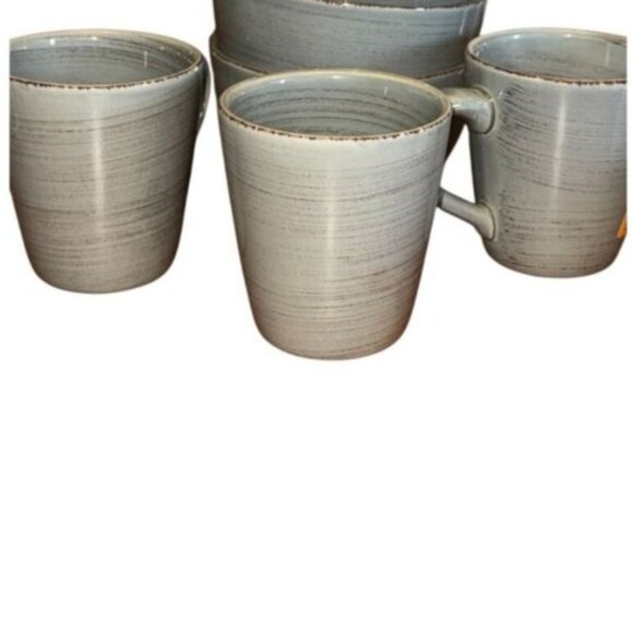 Set Of 3 Stoneware Mugs With Textured Gray Finish - Picture 3 of 3